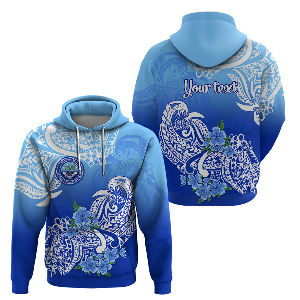 Custom Federated States of Micronesia Hoodie Polynesian Floral Tribal LT9 Pullover Hoodie Blue - Polynesian Pride