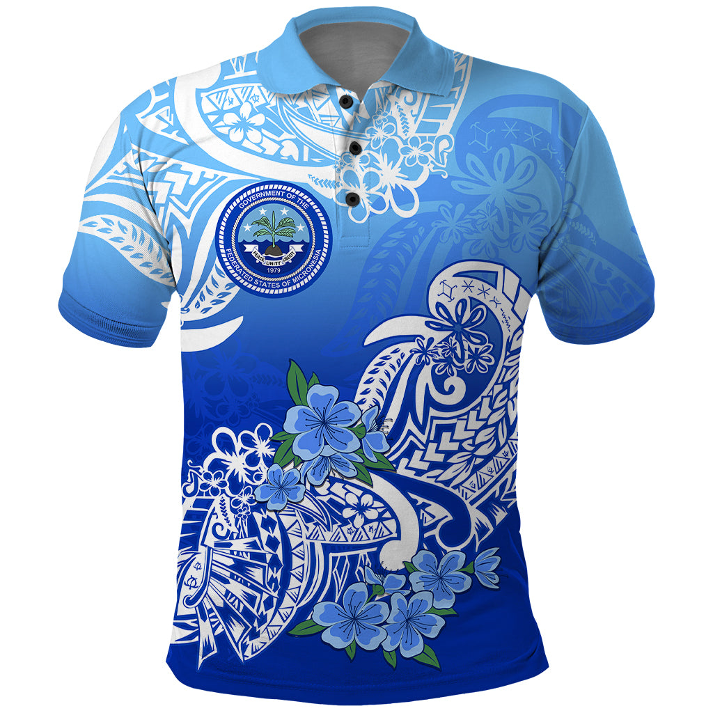 Custom Federated States of Micronesia Polo Shirt Polynesian Floral Tribal LT9 Blue - Polynesian Pride