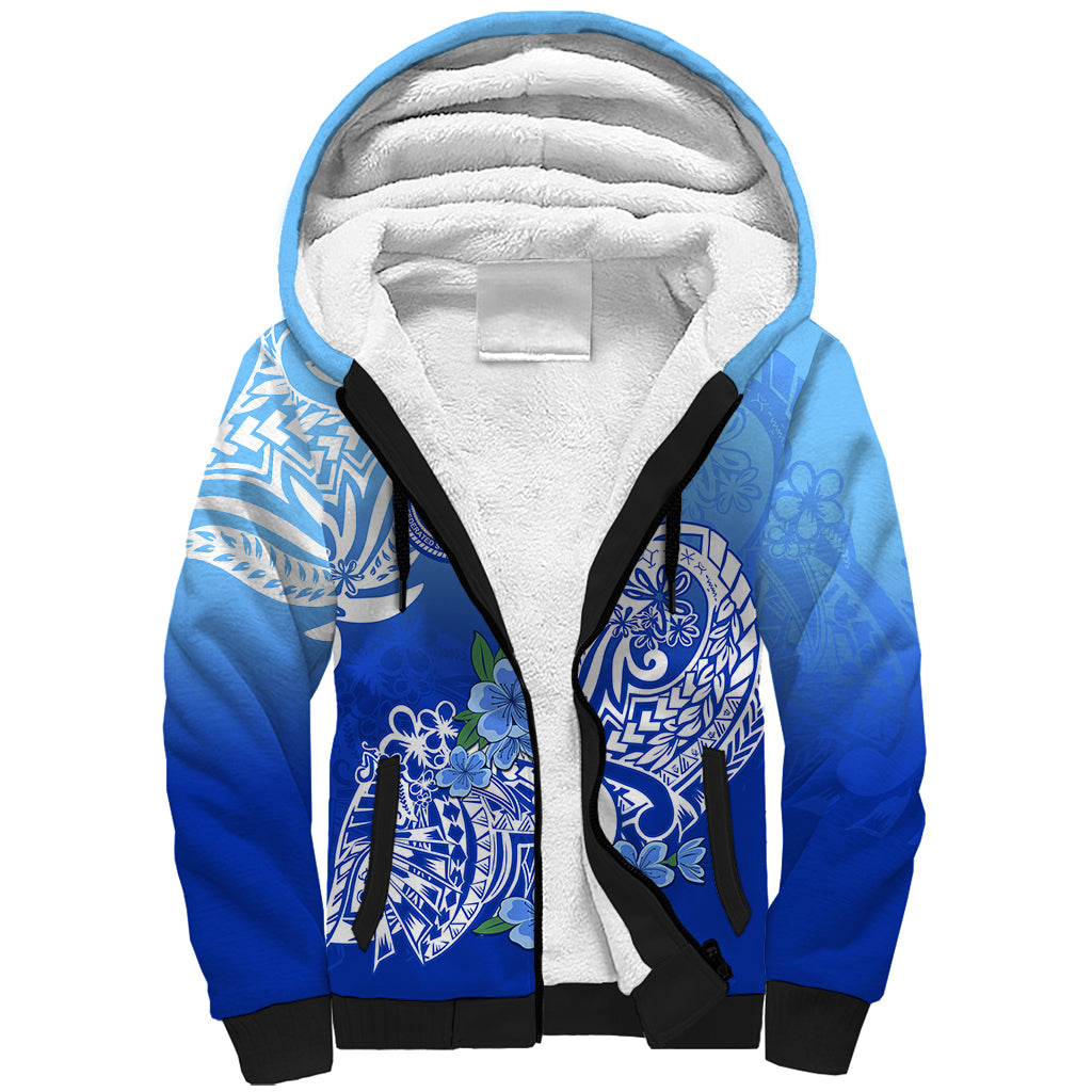 (Custom Personalised) Federated States Of Micronesia Sherpa Hoodie Polynesian Floral Tribal LT9 Unisex Blue - Polynesian Pride