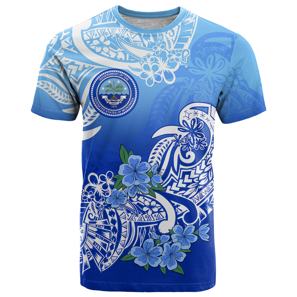 Custom Federated States of Micronesia T Shirt Polynesian Floral Tribal LT9 Blue - Polynesian Pride