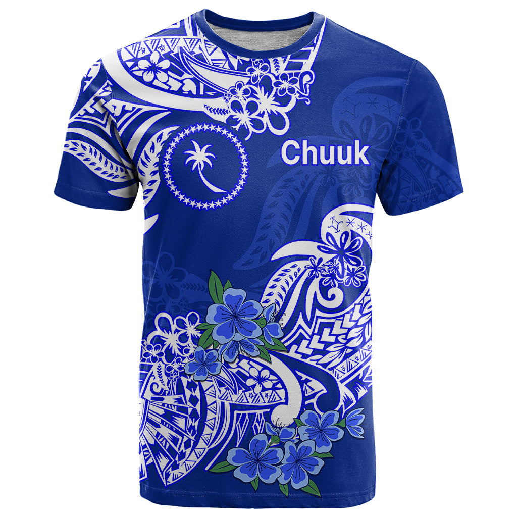 FSM Chuuk State T Shirt Polynesian Floral Tribal LT9 Blue - Polynesian Pride