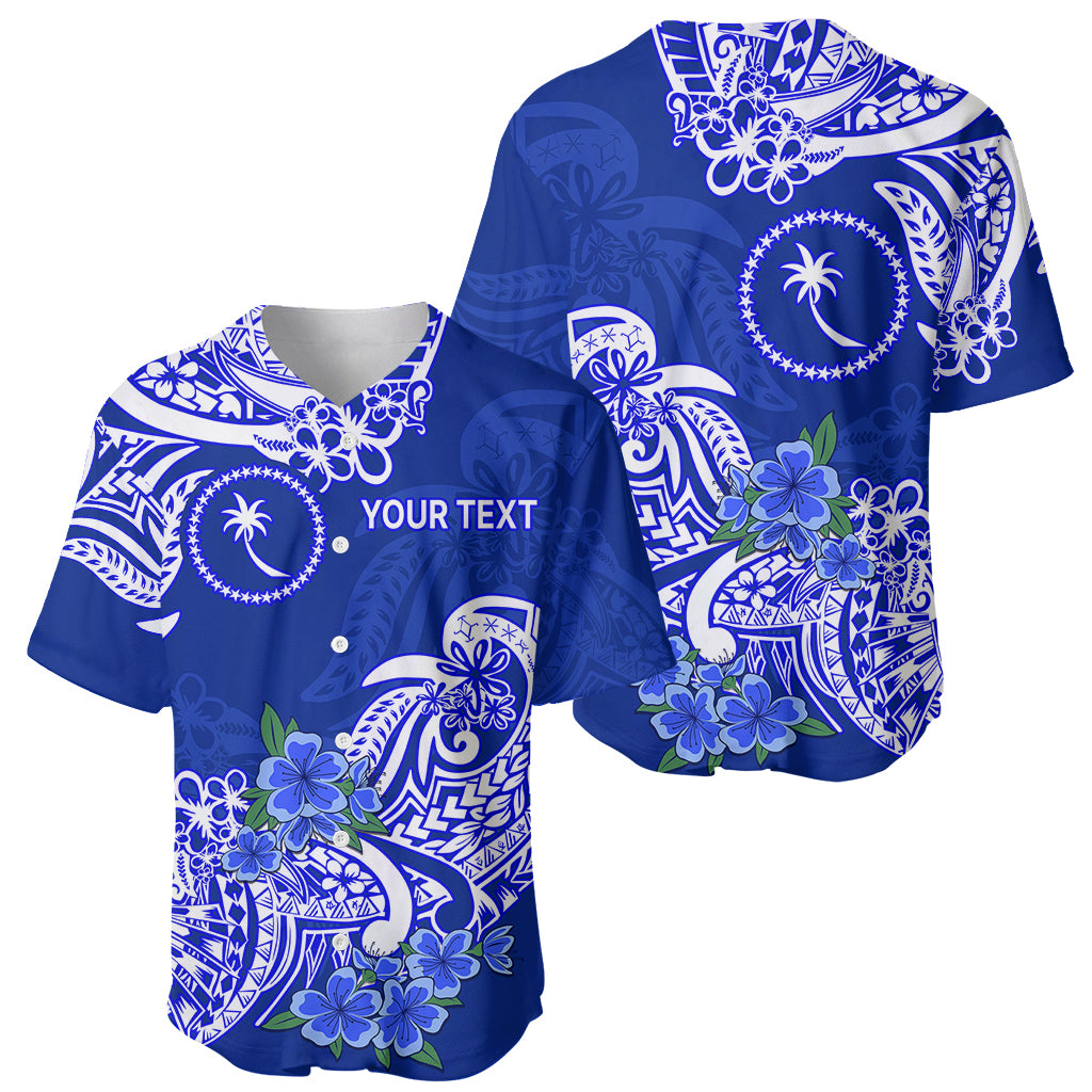 (Custom Personalised) FSM Chuuk State Baseball Jersey Polynesian Floral Tribal LT9 Blue - Polynesian Pride