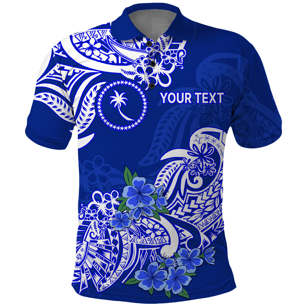 Custom FSM Chuuk State Polo Shirt Polynesian Floral Tribal LT9 Blue - Polynesian Pride