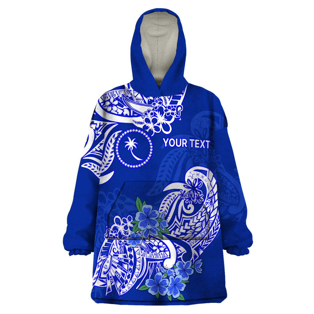 (Custom Personalised) FSM Chuuk State Wearable Blanket Hoodie Polynesian Floral Tribal LT9 One Size Blue - Polynesian Pride