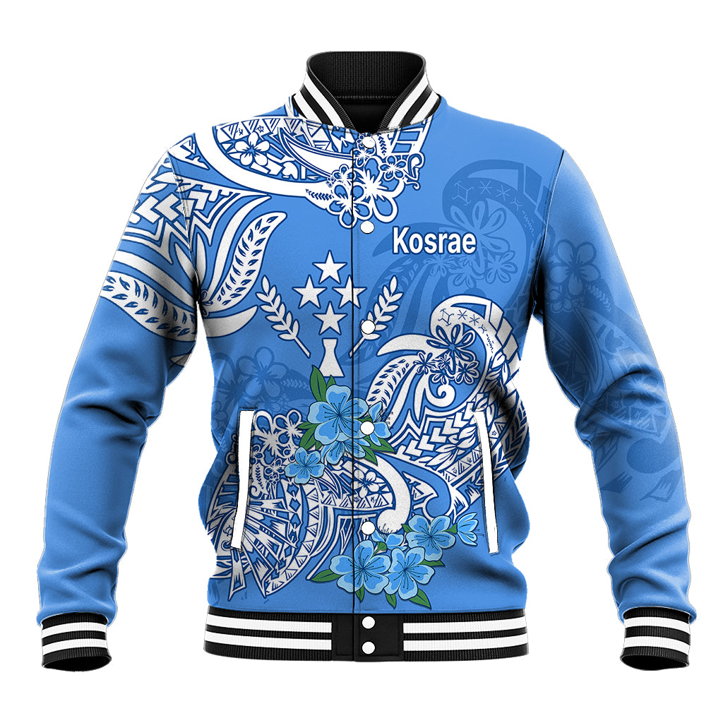 FSM Kosrae State Baseball Jacket Polynesian Floral Tribal LT9 Unisex Blue - Polynesian Pride