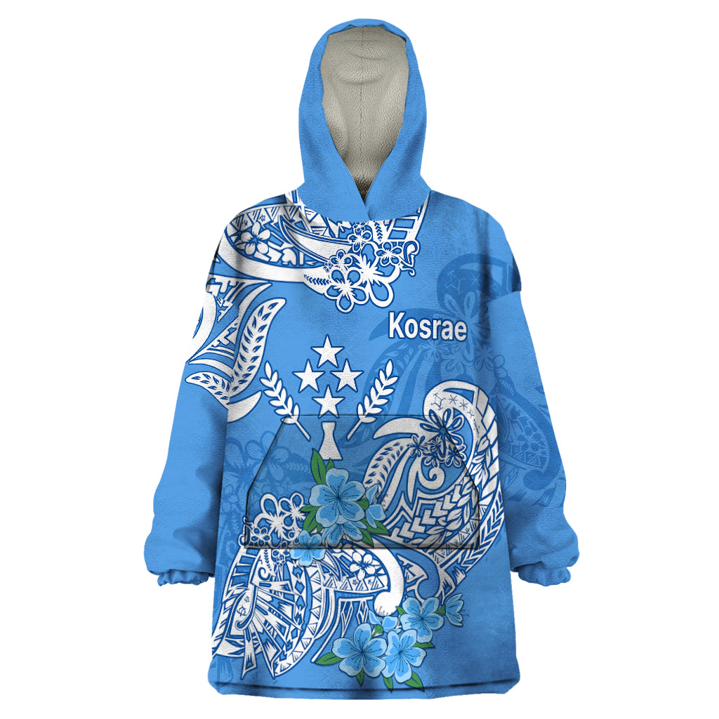 FSM Kosrae State Wearable Blanket Hoodie Polynesian Floral Tribal LT9 One Size Blue - Polynesian Pride