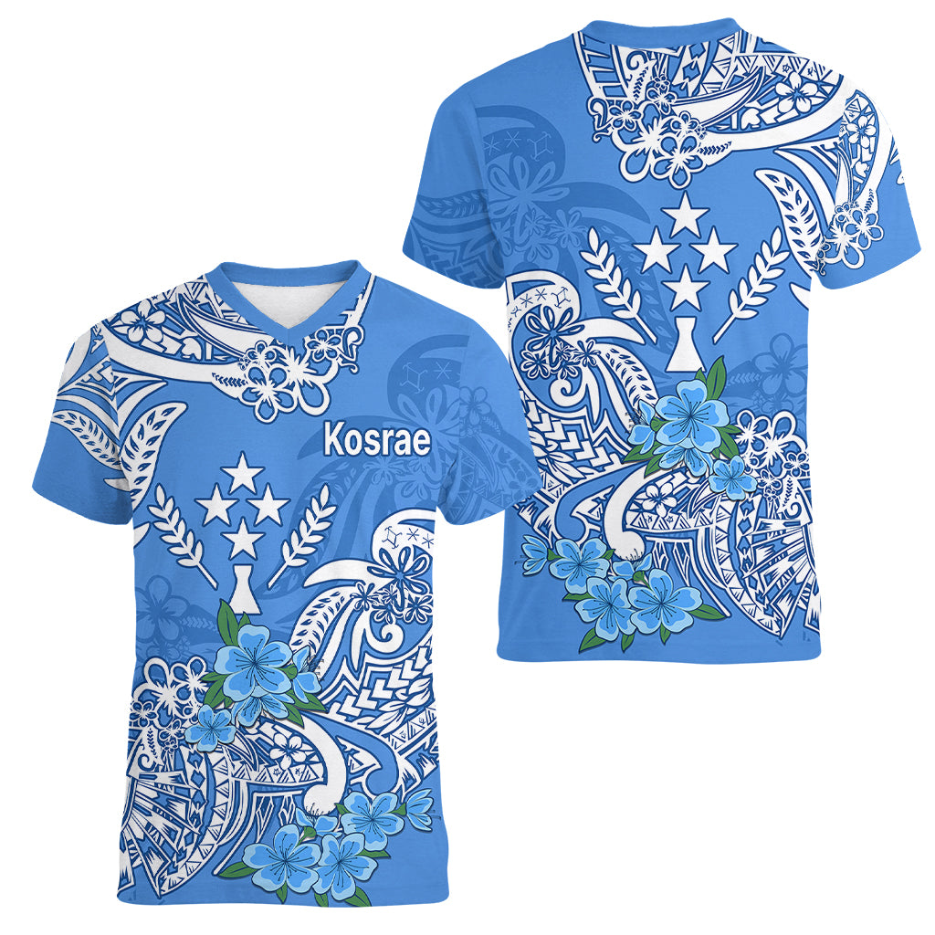 FSM Kosrae State Women V Neck T Shirt Polynesian Floral Tribal LT9 Female Blue - Polynesian Pride