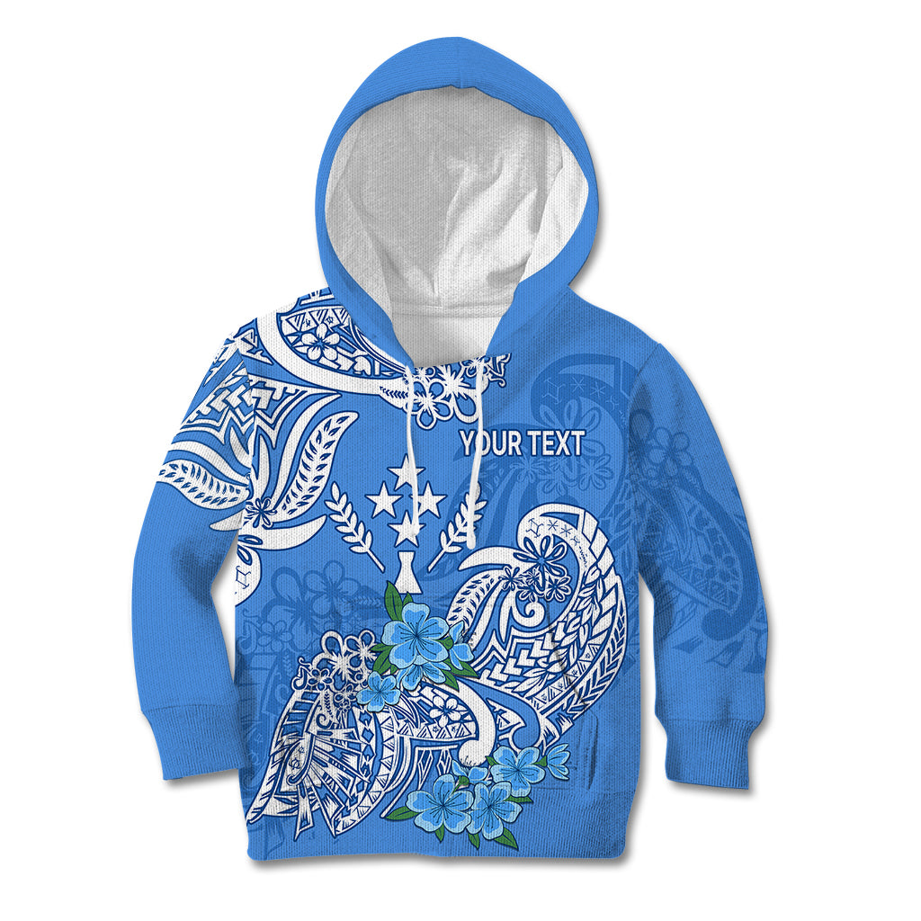 (Custom Personalised) FSM Kosrae State Kid Hoodie Polynesian Floral Tribal LT9 Blue - Polynesian Pride