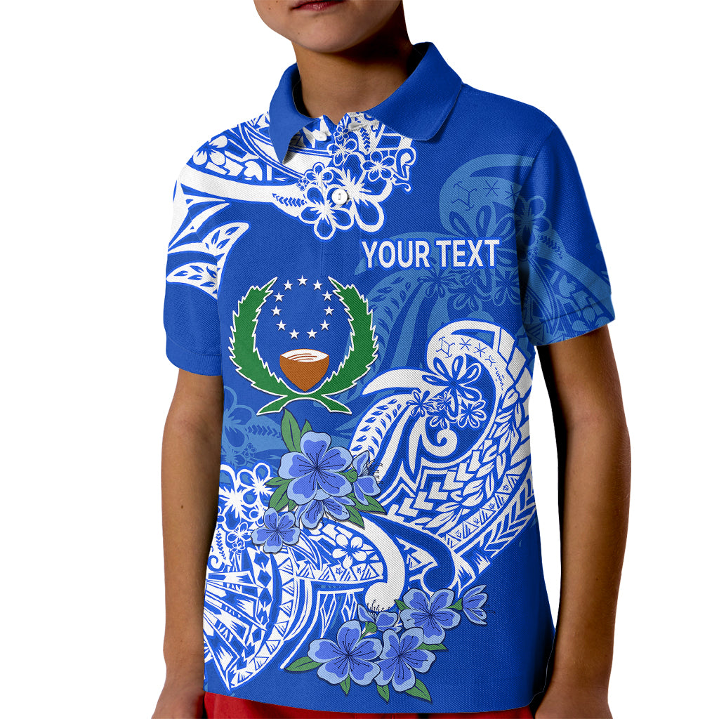 (Custom Personalised) FSM Pohnpei State Kid Polo Shirt Polynesian Floral Tribal LT9 Kid Blue - Polynesian Pride