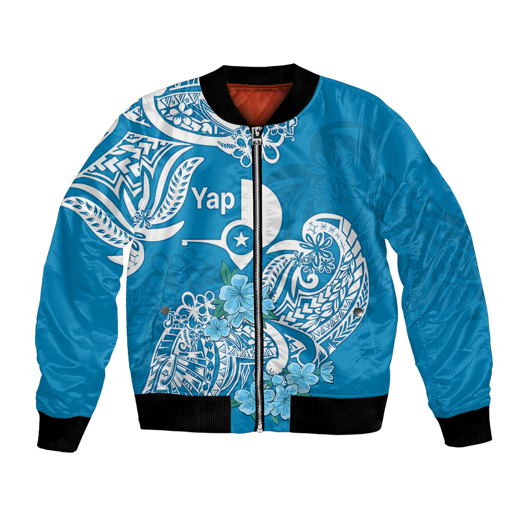 FSM Yap State Bomber Jacket Polynesian Floral Tribal LT9 Unisex Blue - Polynesian Pride