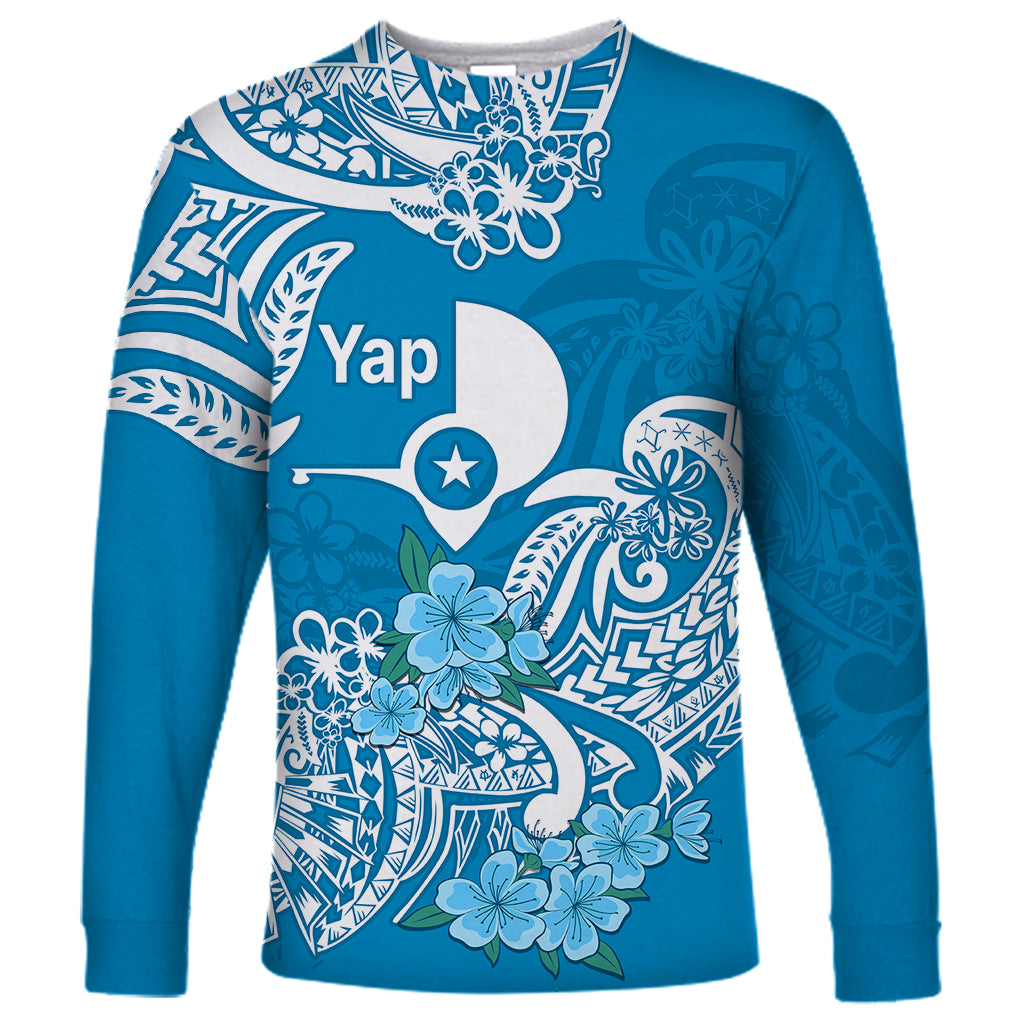 FSM Yap State Long Sleeve Shirt Polynesian Floral Tribal LT9 Unisex Blue - Polynesian Pride