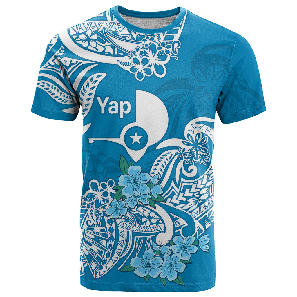 FSM Yap State T Shirt Polynesian Floral Tribal LT9 Blue - Polynesian Pride