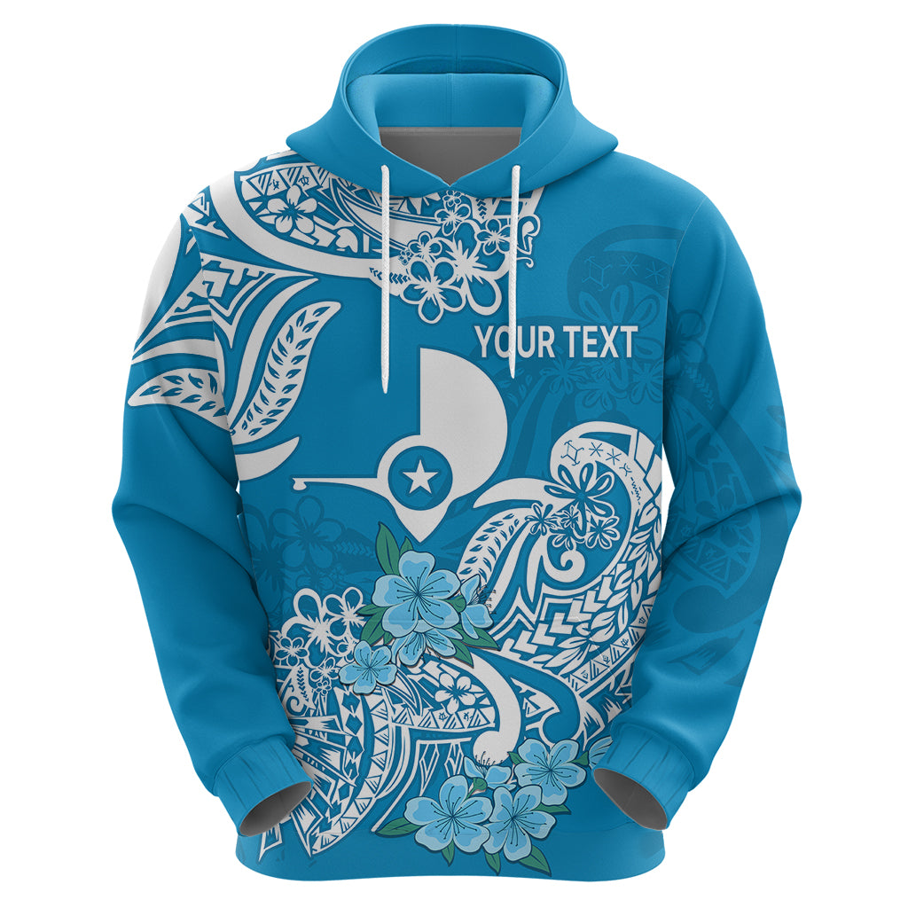 Custom FSM Yap State Hoodie Polynesian Floral Tribal LT9 Zip Hoodie Blue - Polynesian Pride