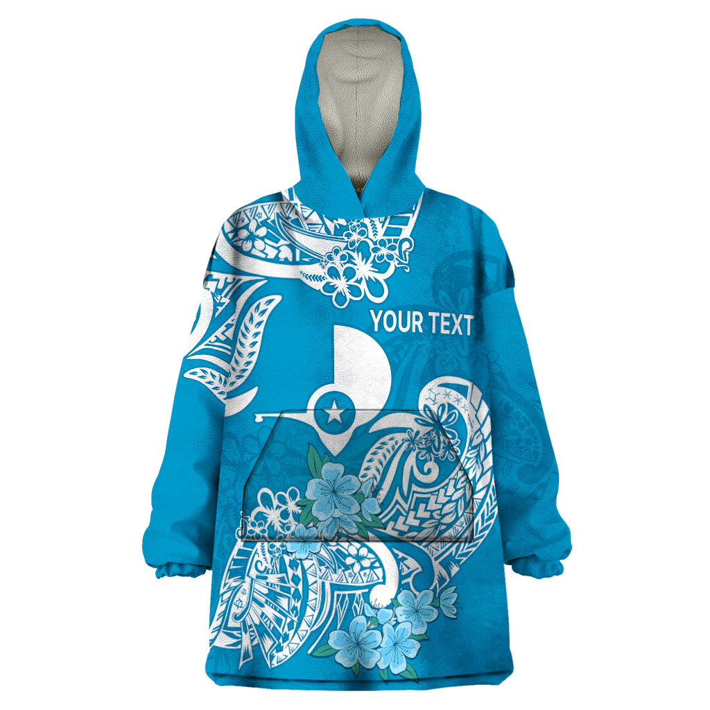 (Custom Personalised) FSM Yap State Wearable Blanket Hoodie Polynesian Floral Tribal LT9 One Size Blue - Polynesian Pride