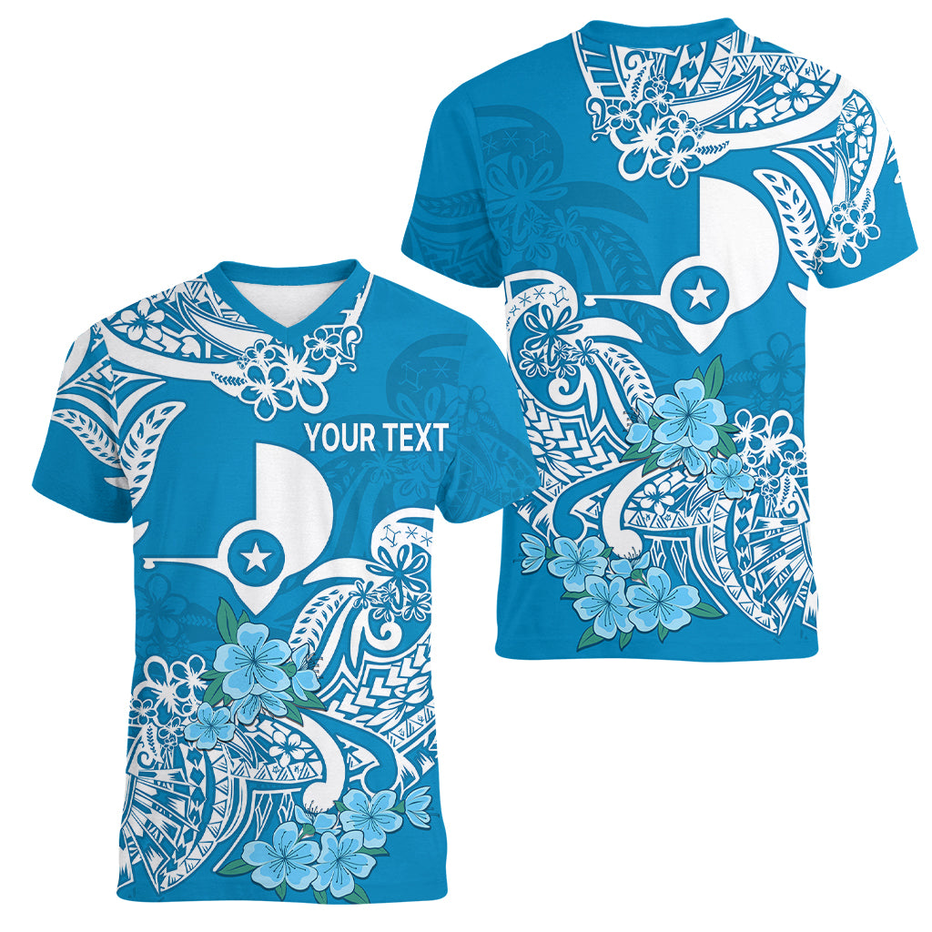 (Custom Personalised) FSM Yap State Women V Neck T Shirt Polynesian Floral Tribal LT9 Female Blue - Polynesian Pride