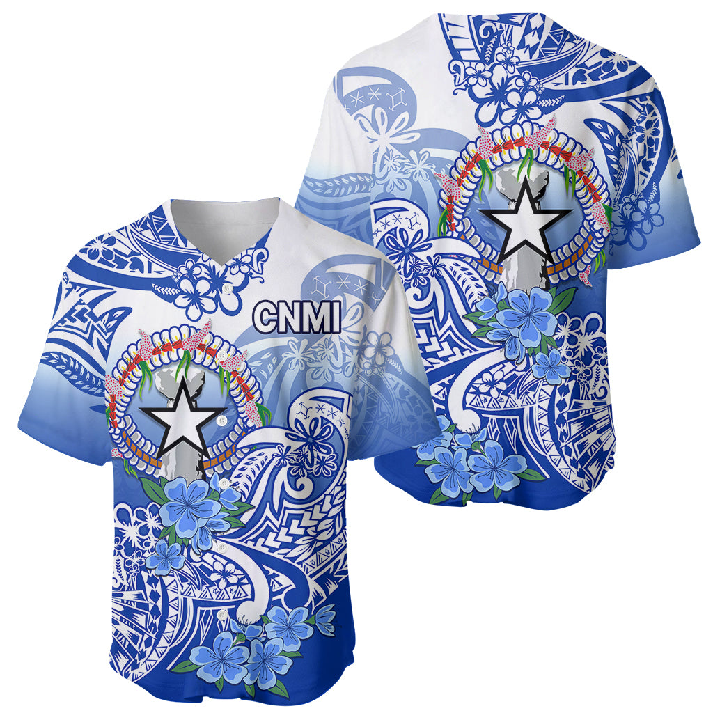 Northern Mariana Islands Baseball Jersey Polynesian Floral Tribal LT9 Blue - Polynesian Pride