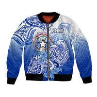 Northern Mariana Islands Bomber Jacket Polynesian Floral Tribal LT9 Unisex Blue - Polynesian Pride