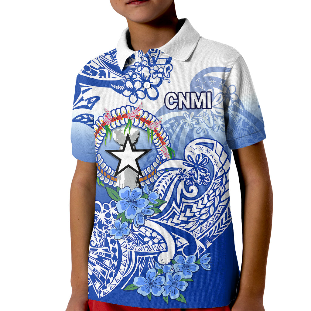 Northern Mariana Islands Kid Polo Shirt Polynesian Floral Tribal LT9 Kid Blue - Polynesian Pride