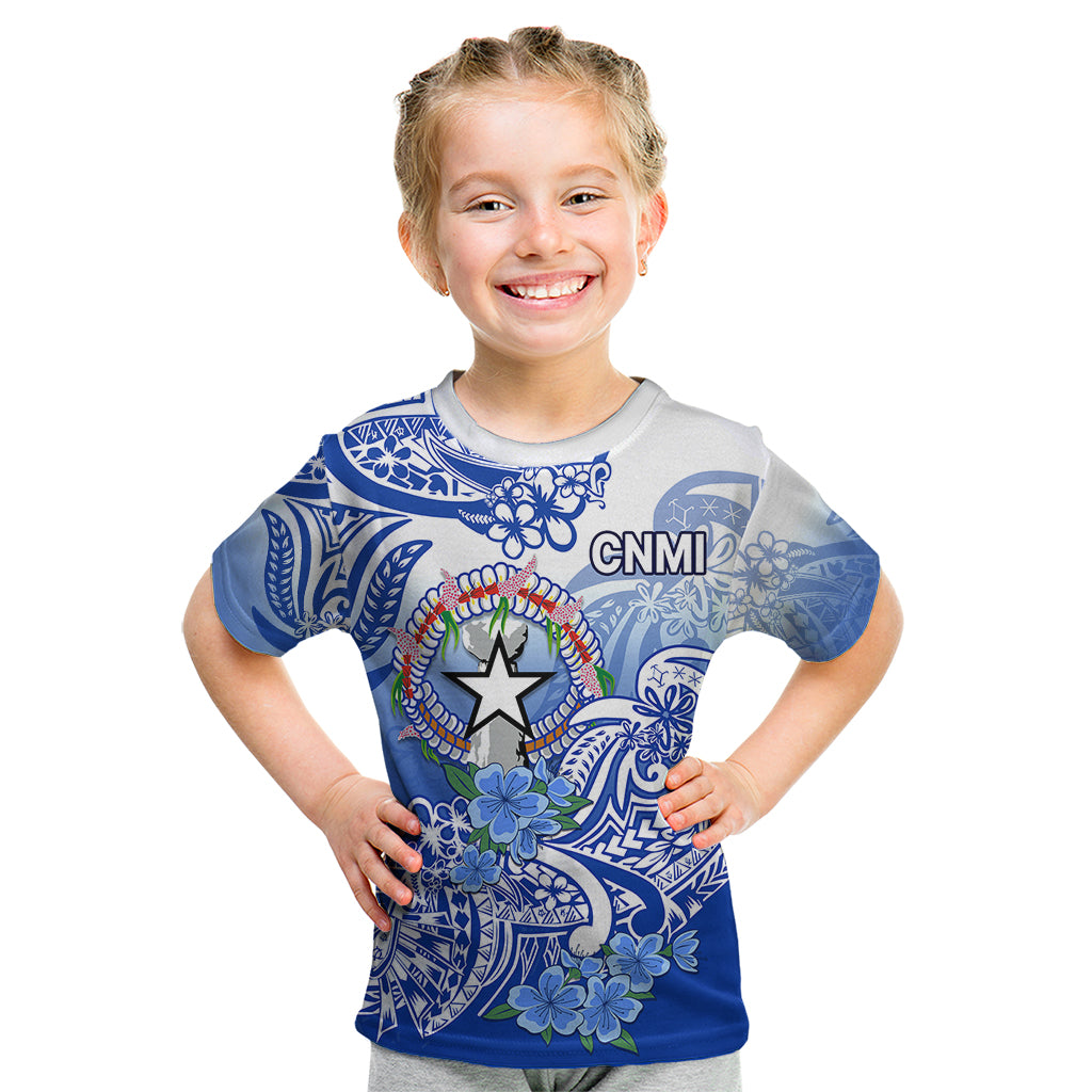 Northern Mariana Islands Kid T Shirt Polynesian Floral Tribal LT9 Blue - Polynesian Pride