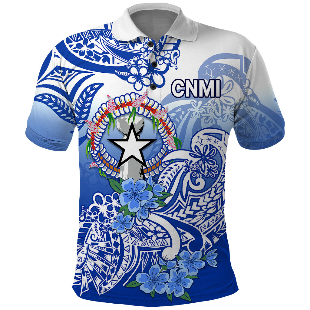 Northern Mariana Islands Polo Shirt Polynesian Floral Tribal LT9 Blue - Polynesian Pride