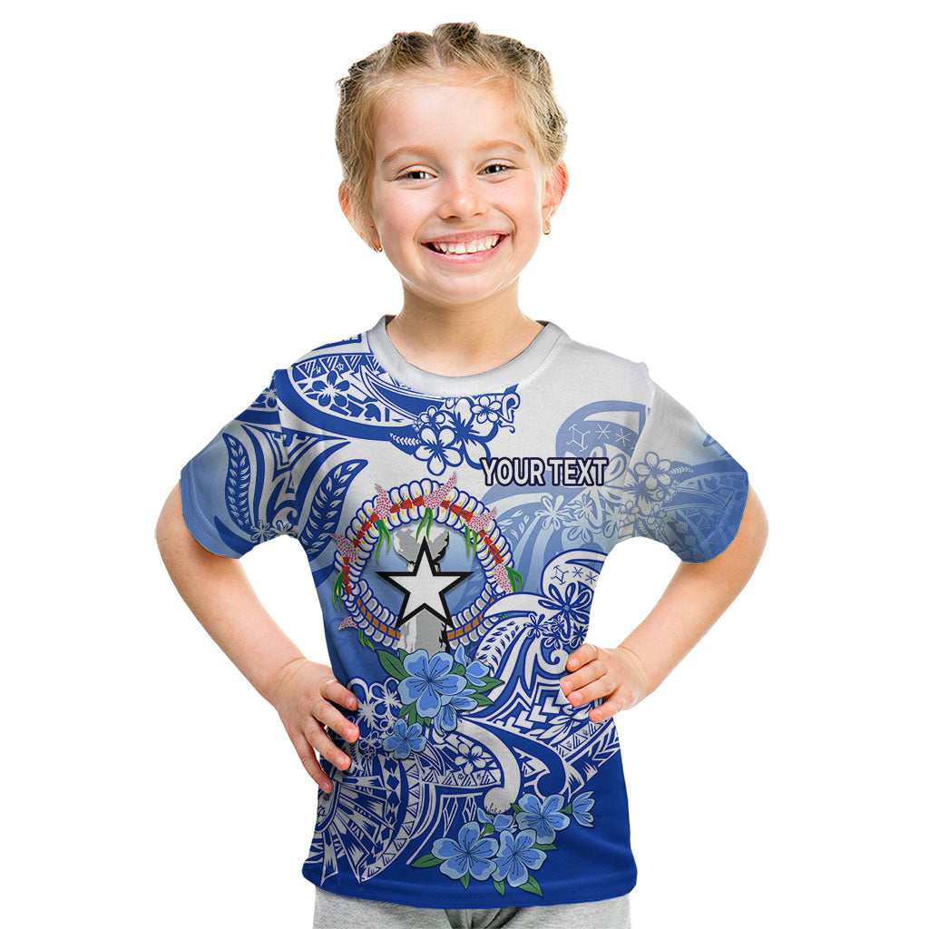 (Custom Personalised) Northern Mariana Islands Kid T Shirt Polynesian Floral Tribal LT9 Blue - Polynesian Pride