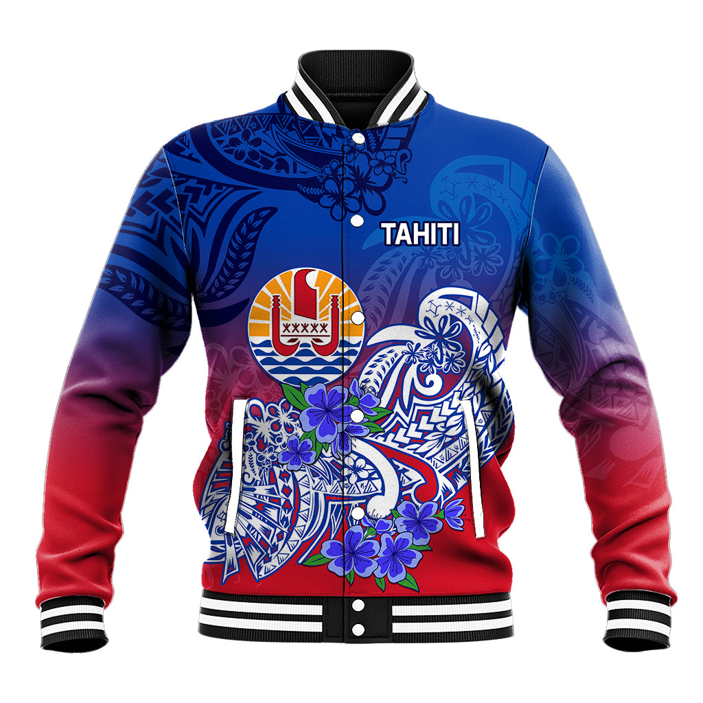 Tahiti Baseball Jacket Polynesian Floral Tribal LT9 Unisex Blue - Polynesian Pride