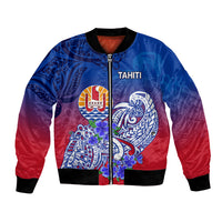 Tahiti Bomber Jacket Polynesian Floral Tribal LT9 Unisex Blue - Polynesian Pride