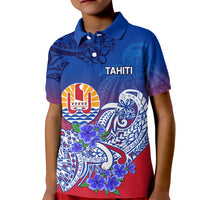 Tahiti Kid Polo Shirt Polynesian Floral Tribal LT9 Kid Blue - Polynesian Pride