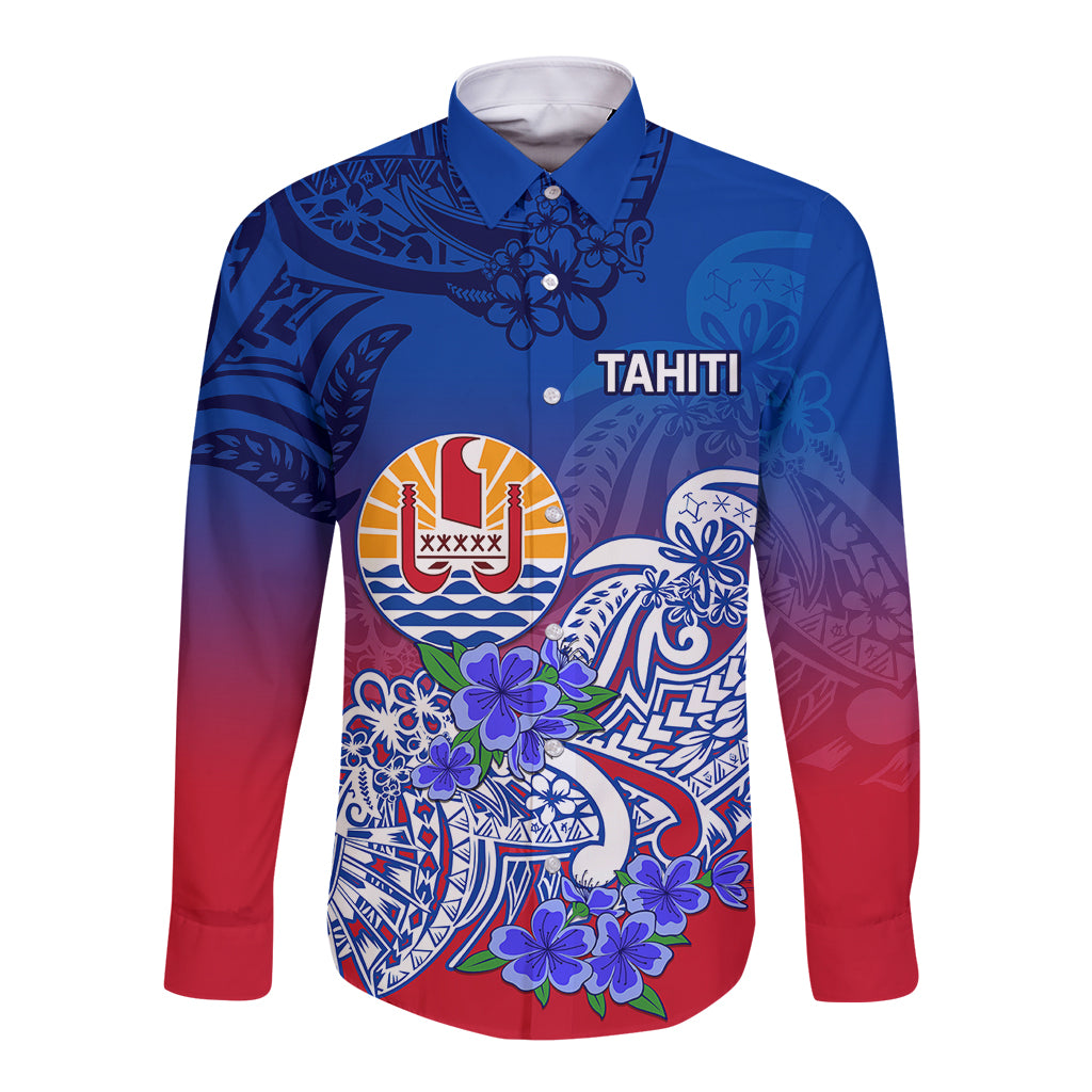 Tahiti Long Sleeve Button Shirt Polynesian Floral Tribal LT9 Unisex Blue - Polynesian Pride