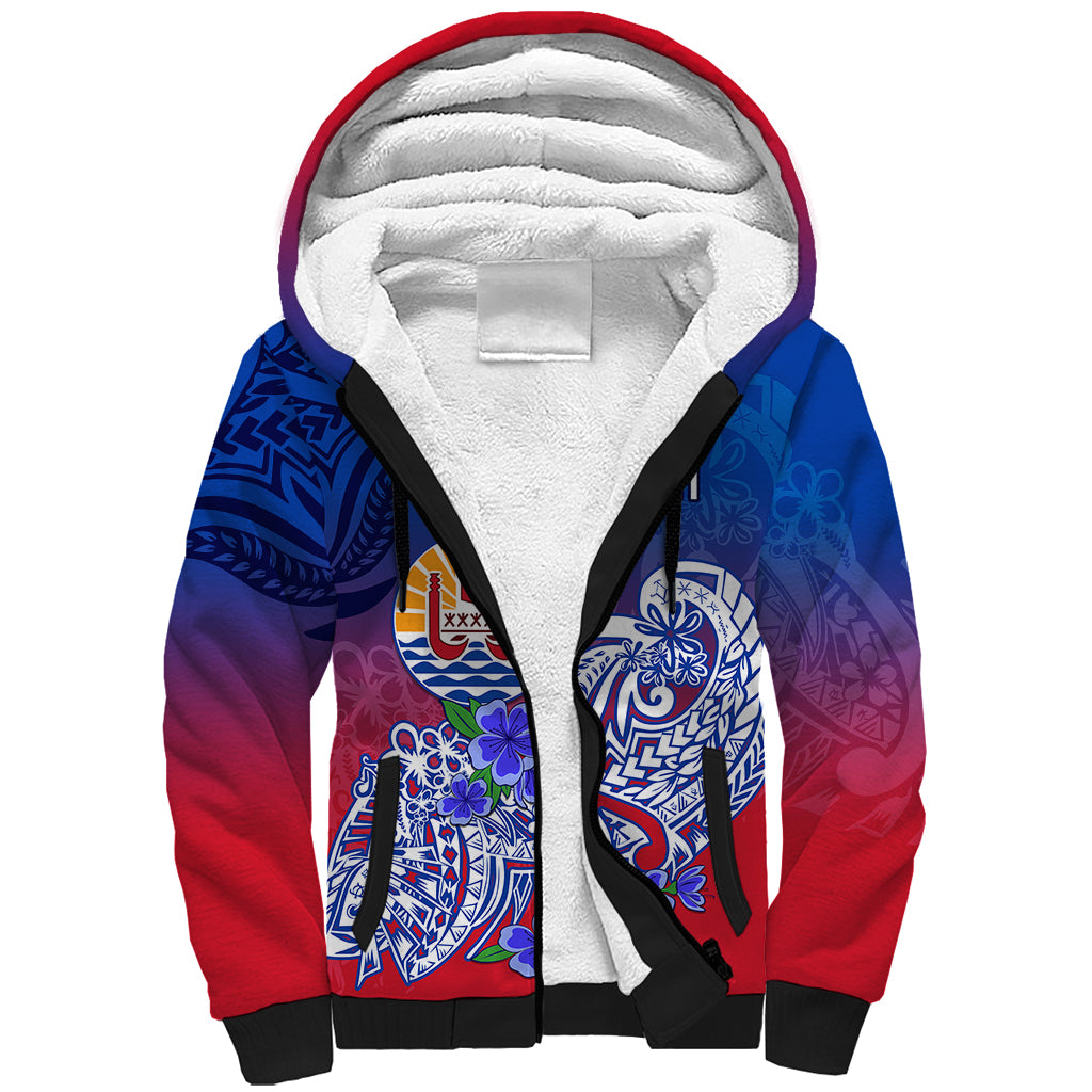 Tahiti Sherpa Hoodie Polynesian Floral Tribal LT9 Unisex Blue - Polynesian Pride