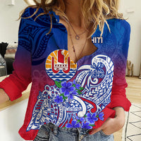 Tahiti Women Casual Shirt Polynesian Floral Tribal LT9 Female Blue - Polynesian Pride