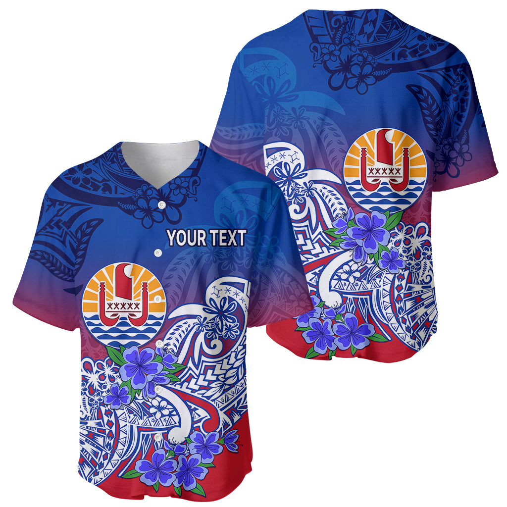 (Custom Personalised) Tahiti Baseball Jersey Polynesian Floral Tribal LT9 Blue - Polynesian Pride