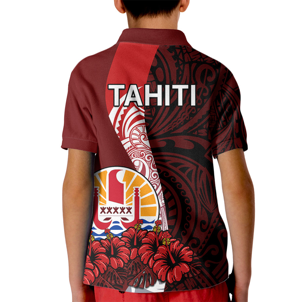 Tahiti Kid Polo Shirt Polynesian Coat Of Arm With Hibiscus LT9 - Polynesian Pride