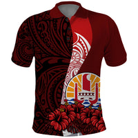 Tahiti Polo Shirt Polynesian Coat Of Arm With Hibiscus LT9 Red - Polynesian Pride