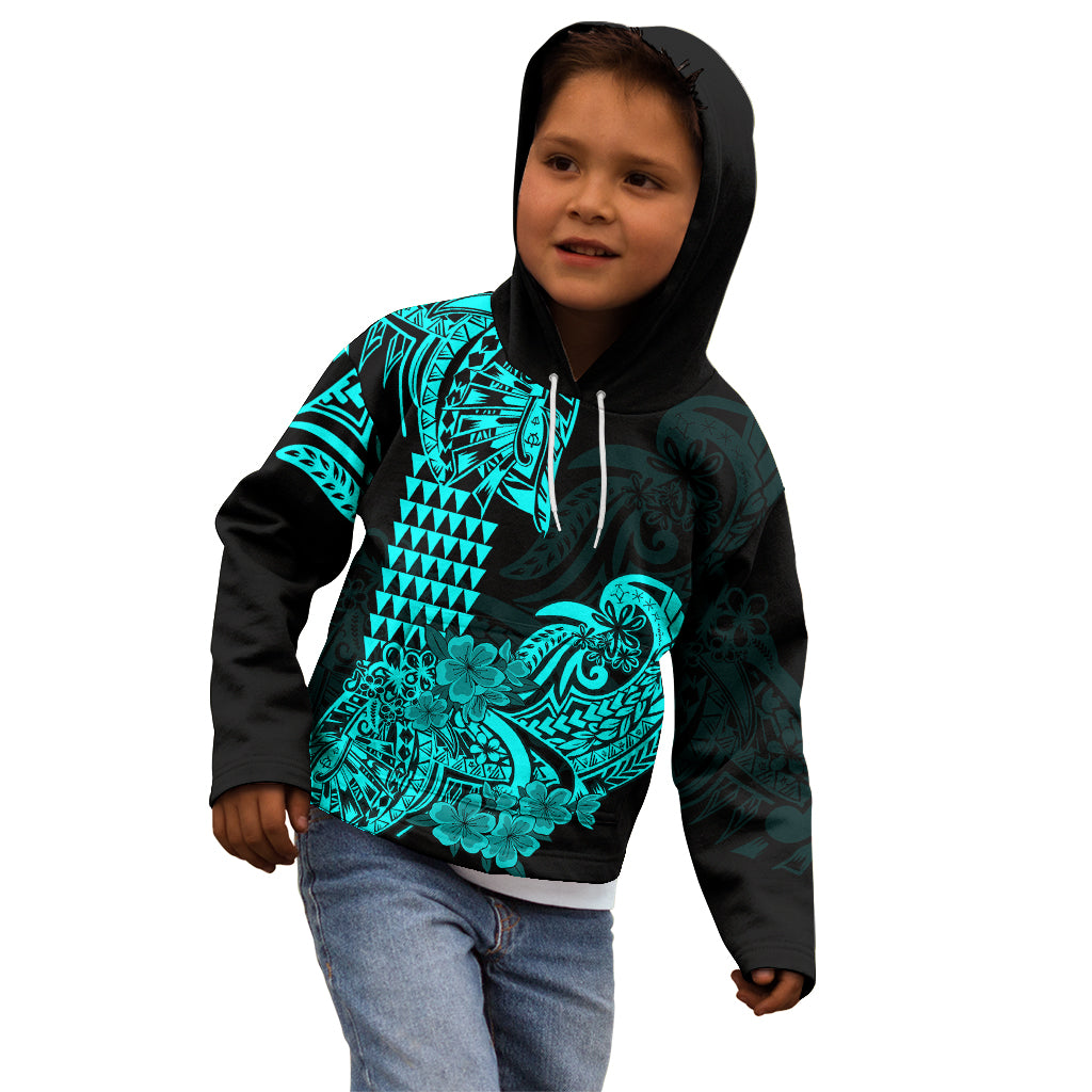 Hawaii Kakau Kid Hoodie Polynesian Floral Tribal Aqua Version LT9 - Polynesian Pride