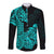 Hawaii Kakau Long Sleeve Button Shirt Polynesian Floral Tribal Aqua Version LT9 Unisex Aqua - Polynesian Pride