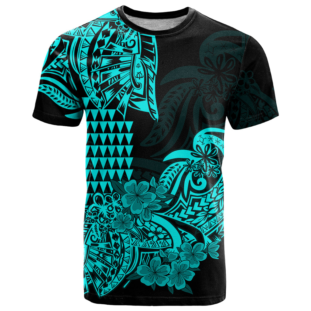 Hawaii Kakau T Shirt Polynesian Floral Tribal Aqua Version LT9 Aqua - Polynesian Pride