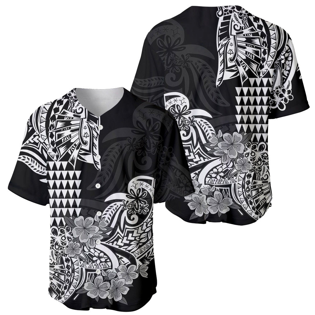 Hawaii Kakau Baseball Jersey Polynesian Floral Tribal Black Version LT9 Black - Polynesian Pride