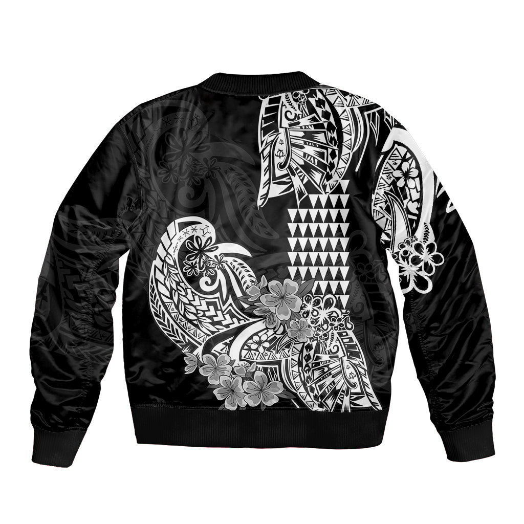 Hawaii Kakau Bomber Jacket Polynesian Floral Tribal Black Version LT9 - Polynesian Pride