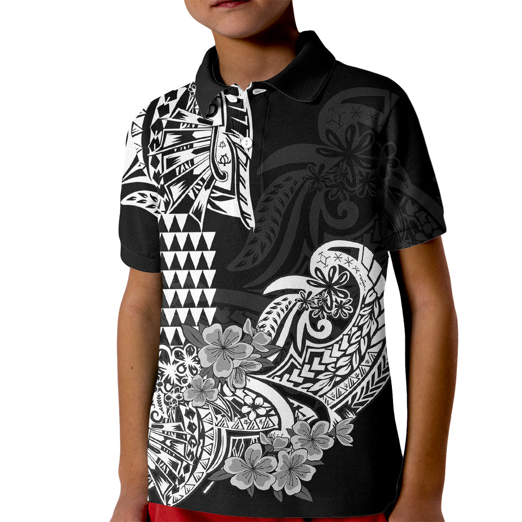 Hawaii Kakau Kid Polo Shirt Polynesian Floral Tribal Black Version LT9 Kid Black - Polynesian Pride