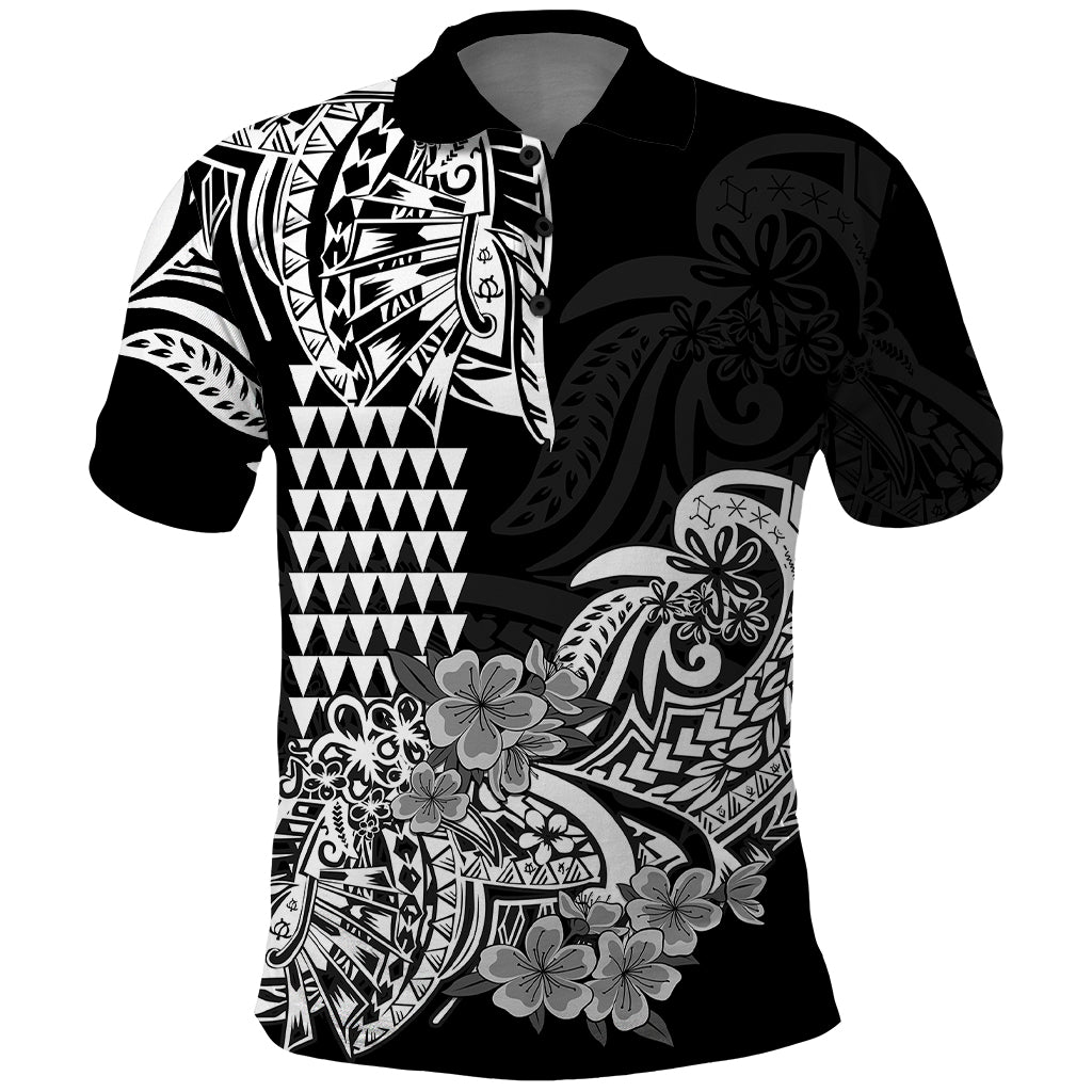 Hawaii Kakau Polo Shirt Polynesian Floral Tribal Black Version LT9 Black - Polynesian Pride