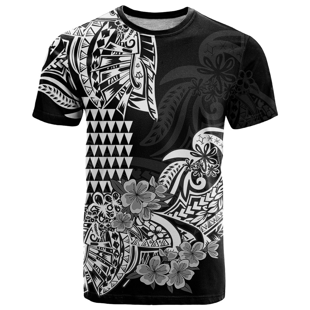 Hawaii Kakau T Shirt Polynesian Floral Tribal Black Version LT9 Black - Polynesian Pride