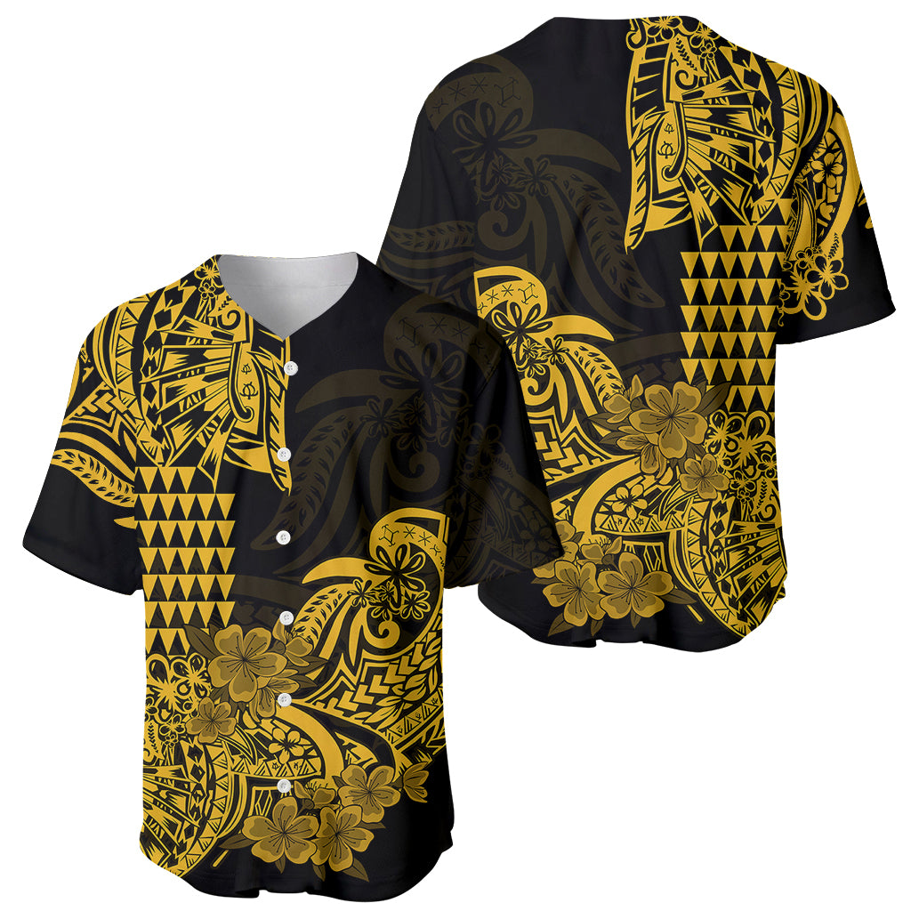 Hawaii Kakau Baseball Jersey Polynesian Floral Tribal Gold Version LT9 Gold - Polynesian Pride