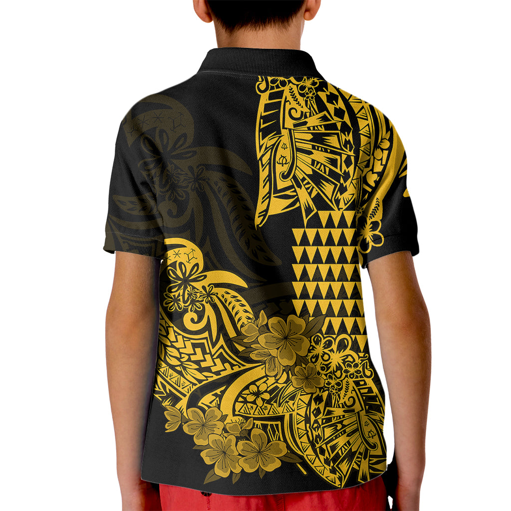 Hawaii Kakau Kid Polo Shirt Polynesian Floral Tribal Gold Version LT9 - Polynesian Pride