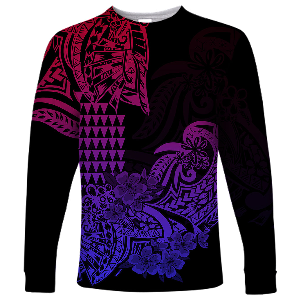 Hawaii Kakau Long Sleeve Shirt Polynesian Floral Tribal Gradient Version LT9 Unisex Gradient - Polynesian Pride