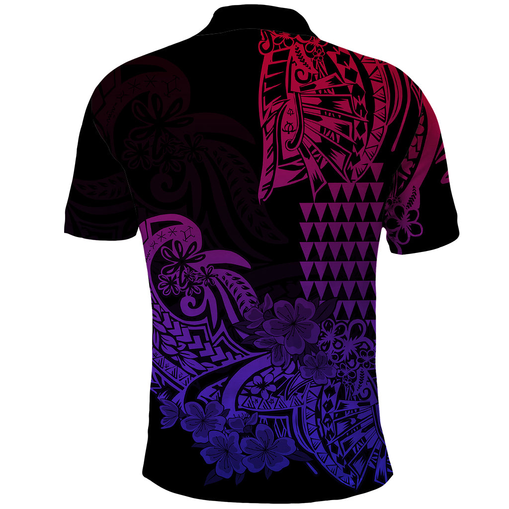 Hawaii Kakau Polo Shirt Polynesian Floral Tribal Gradient Version LT9 - Polynesian Pride