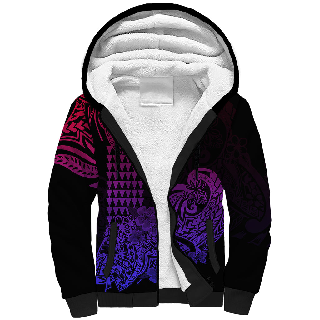 Hawaii Kakau Sherpa Hoodie Polynesian Floral Tribal Gradient Version LT9 Unisex Gradient - Polynesian Pride