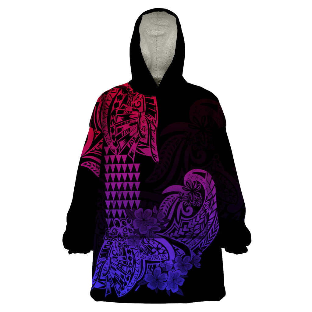 Hawaii Kakau Wearable Blanket Hoodie Polynesian Floral Tribal Gradient Version LT9 One Size Gradient - Polynesian Pride