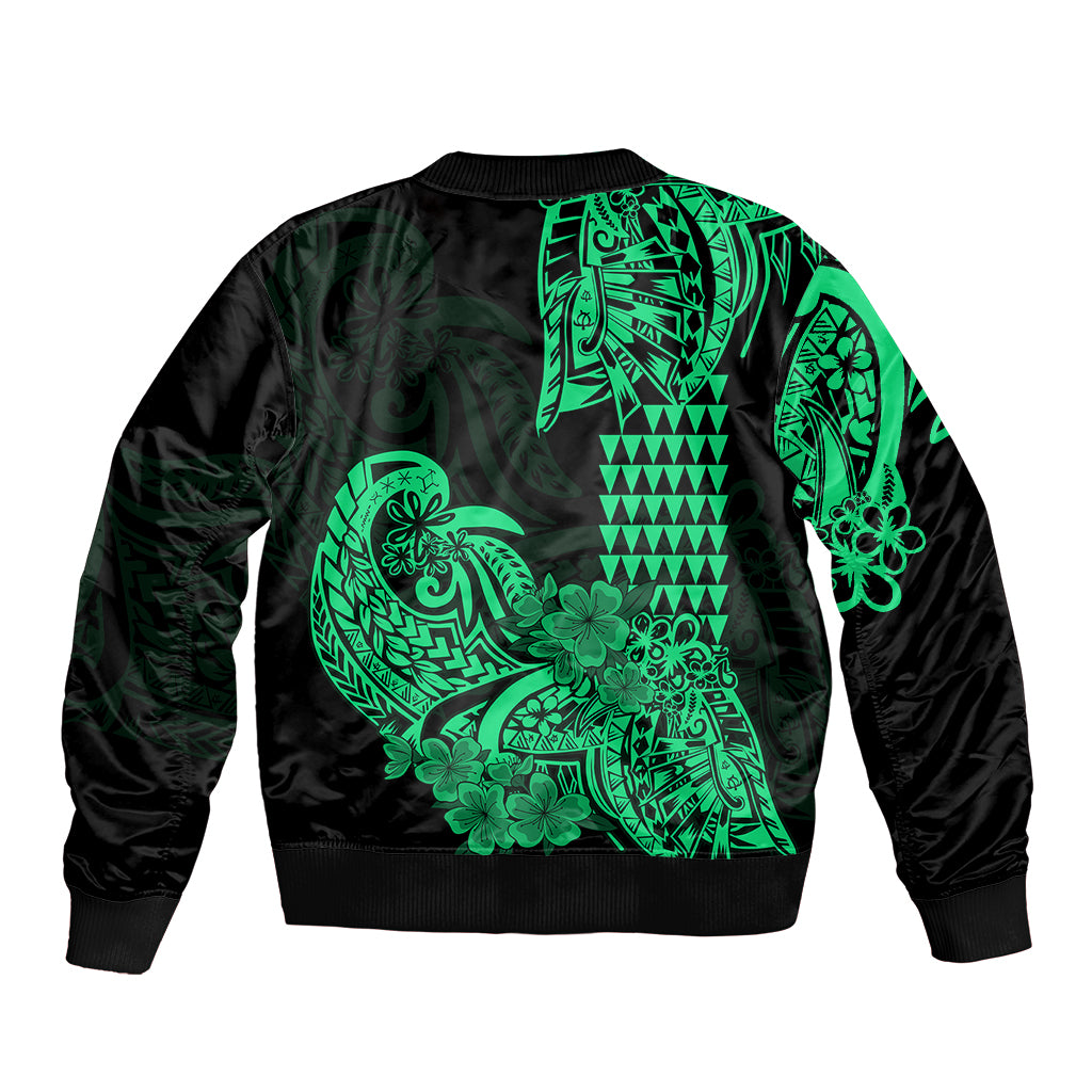 Hawaii Kakau Bomber Jacket Polynesian Floral Tribal Green Version LT9 - Polynesian Pride