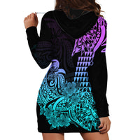 Hawaii Kakau Hoodie Dress Polynesian Floral Tribal Heliotrope Version LT9 - Polynesian Pride